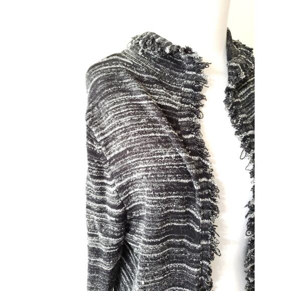 Nordstrom Studio 121 Fringe Trim Cardigan Black Clasp Close Medium - Picture 5 of 10